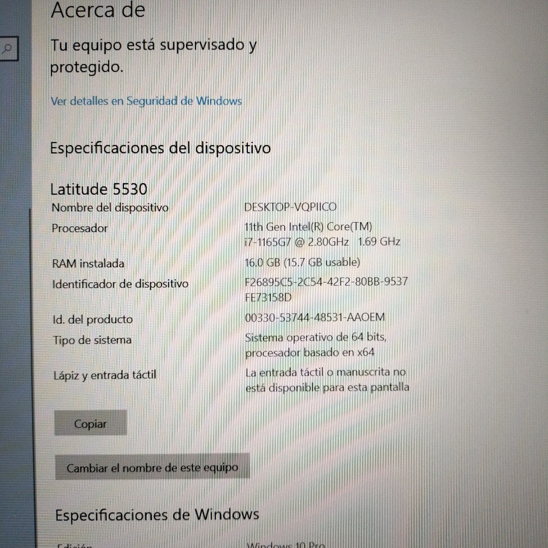LAPTOP DELL LATITUDE 5520 (2021) 256 GB SSD 16 GB RAM (SEMINUEVO)