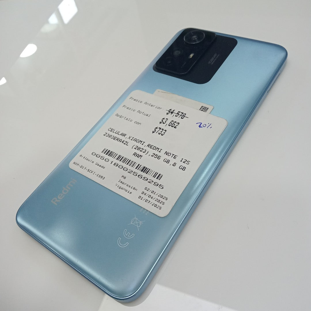 CELULAR XIAOMI REDMI NOTE 12S 2303ERA42L (2023) 256 GB 8 GB RAM (SEMINUEVO)