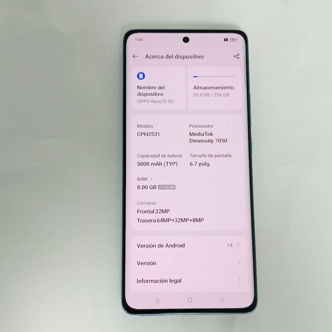 CELULAR OPPO  RENO10 5G CPH2531 (2023) 256 GB 8 GB RAM (SEMINUEVO)