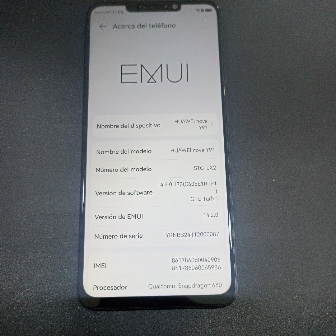 CELULAR HUAWEI NOVA Y91 STG-LX2 128 GB 8 GB RAM (SEMINUEVO)