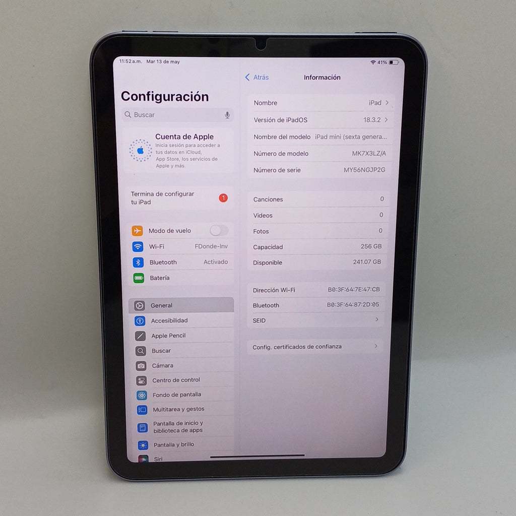 TABLETA APPLE IPAD MINI 6 A2567 256 GB 4 GB RAM (SEMINUEVO)