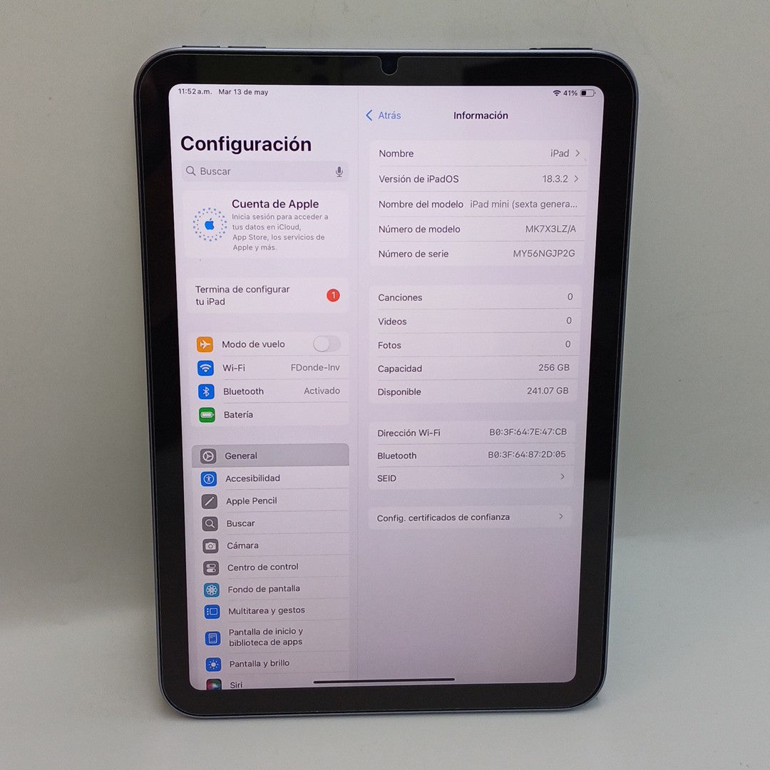 TABLETA APPLE IPAD MINI 6 A2567 256 GB 4 GB RAM (SEMINUEVO)
