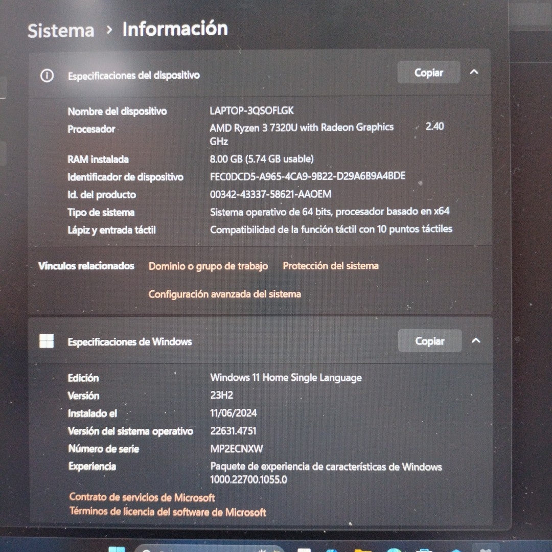 LAPTOP LENOVO IDEAPAD 1 15AMN7 (2023) 256 GB SSD 8 GB RAM (SEMINUEVO)