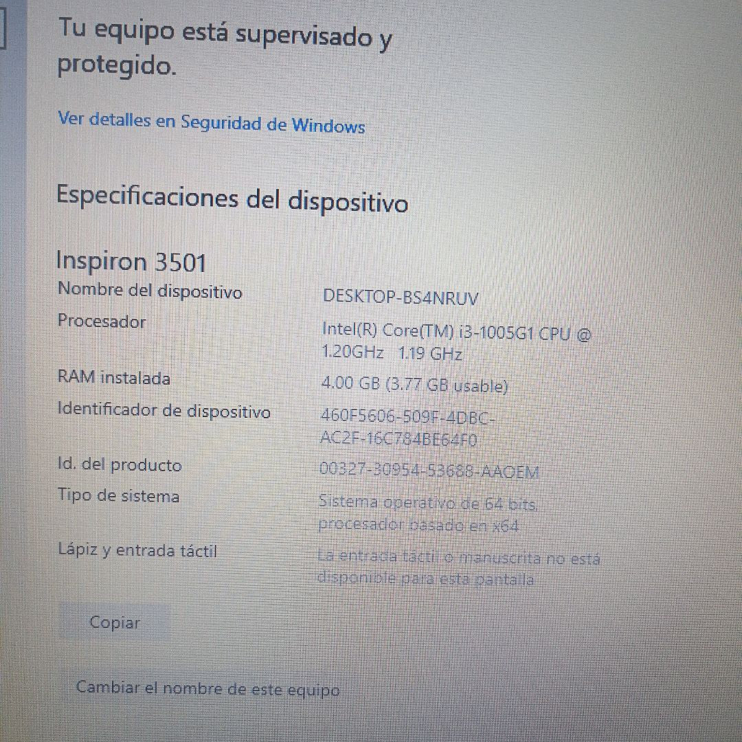 LAPTOP DELL INSPIRON 3501 (2021) 1 TB 4 GB RAM (SEMINUEVO)
