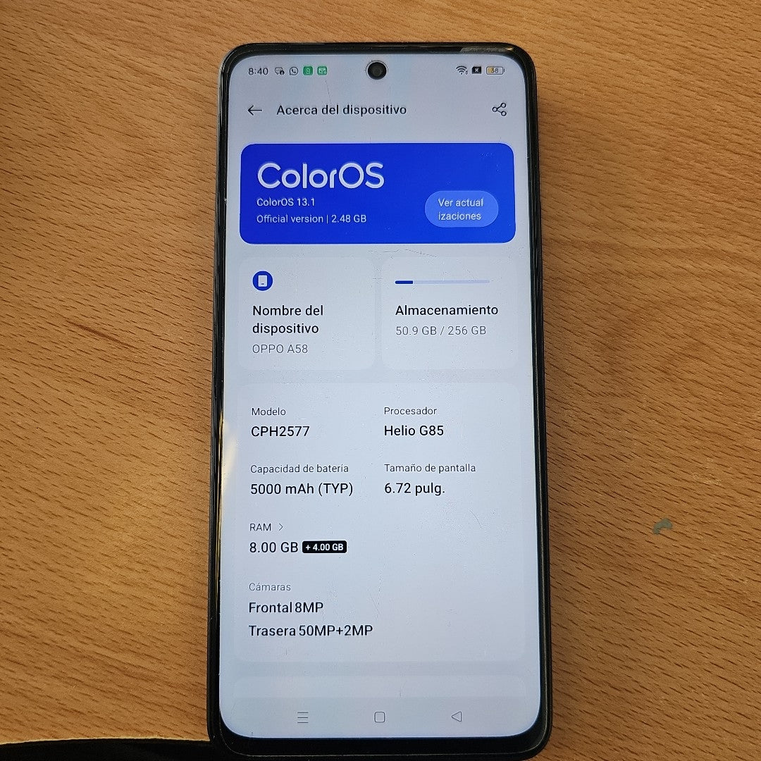 CELULAR OPPO  A58 CPH2577 (2023) 256 GB 8 GB RAM (SEMINUEVO)