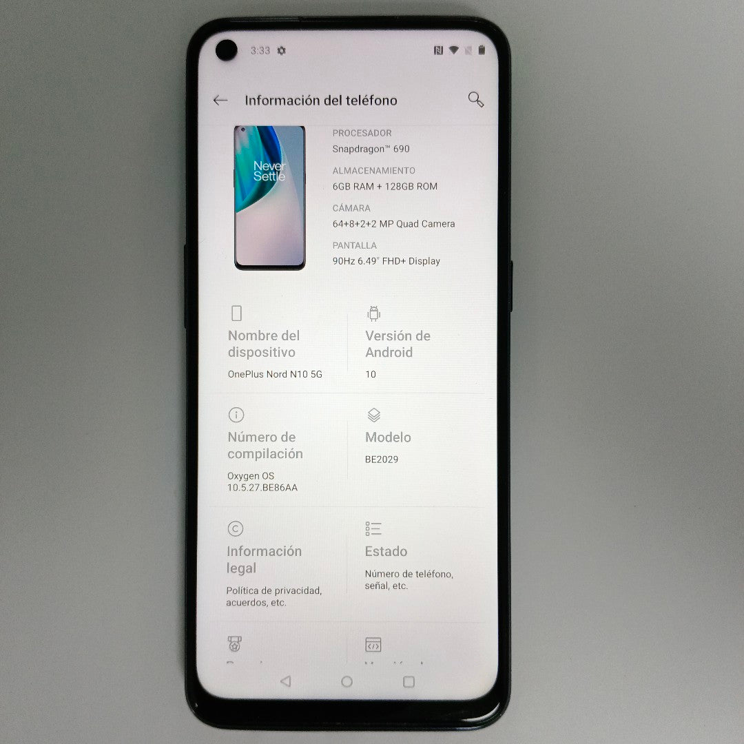 CELULAR ONE PLUS NORD N10 5G BE2029 128 GB 6 GB RAM (SEMINUEVO)