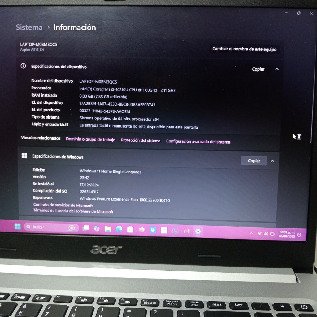 LAPTOP ACER ASPIRE 5 A514-54-55FQ (2022) 512 GB SSD 8 GB RAM (SEMINUEVO)