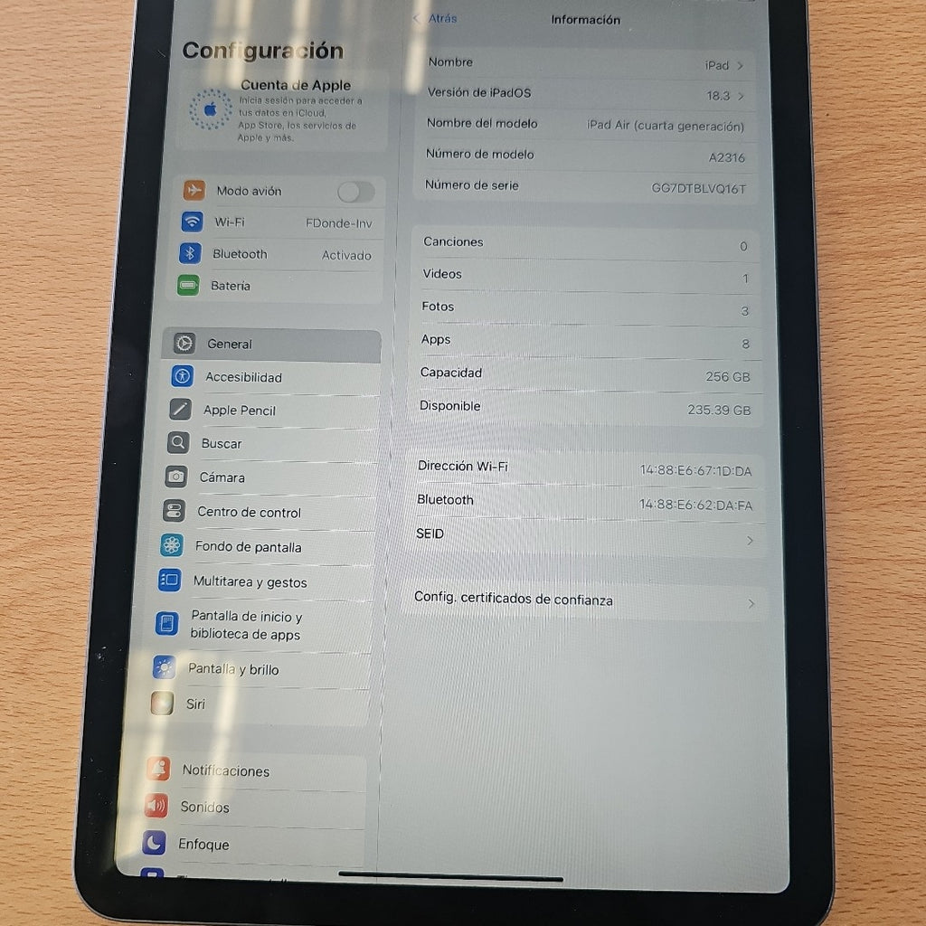 TABLETA APPLE IPAD AIR 4 A2316 256 GB 4 GB RAM (SEMINUEVO)