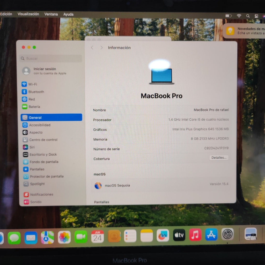 LAPTOP APPLE MACBOOK PRO 13" 2020 1.4 A2289 512 GB SSD 8 GB RAM (SEMINUEVO)