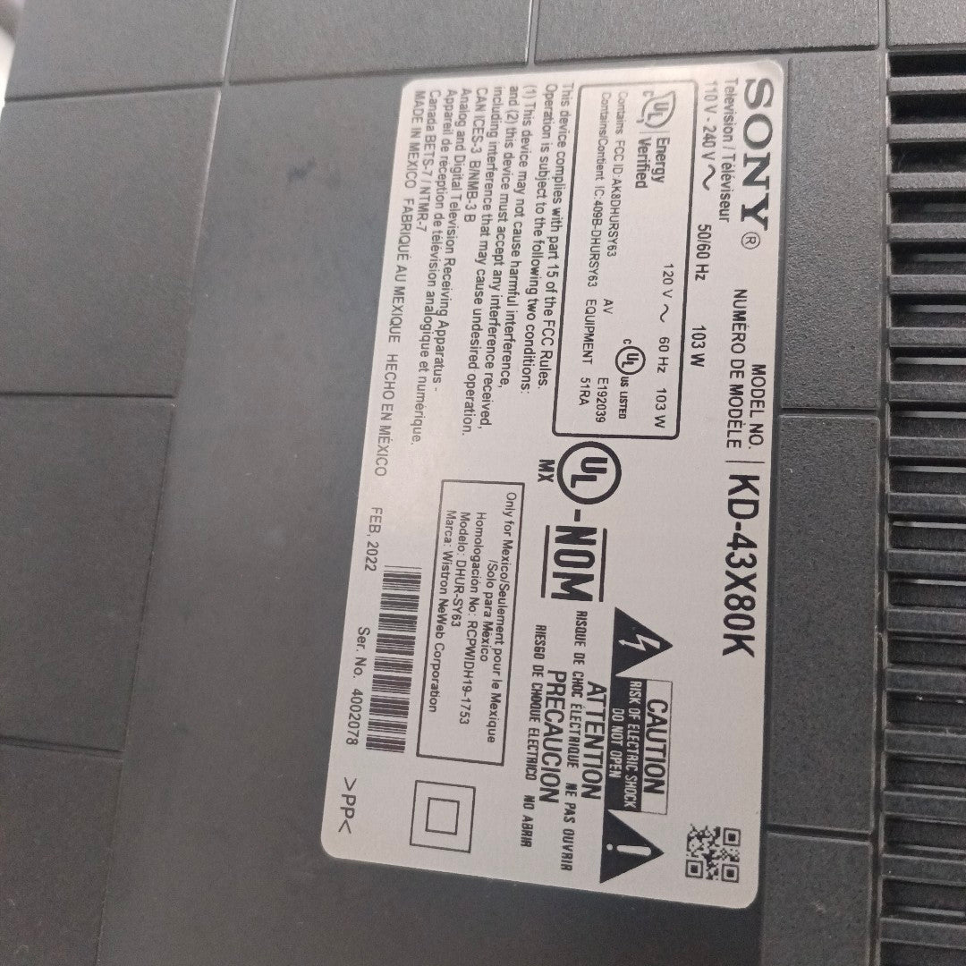 PANTALLA SONY KD-43X80K (2022) 43" LCD 4K (SEMINUEVO)