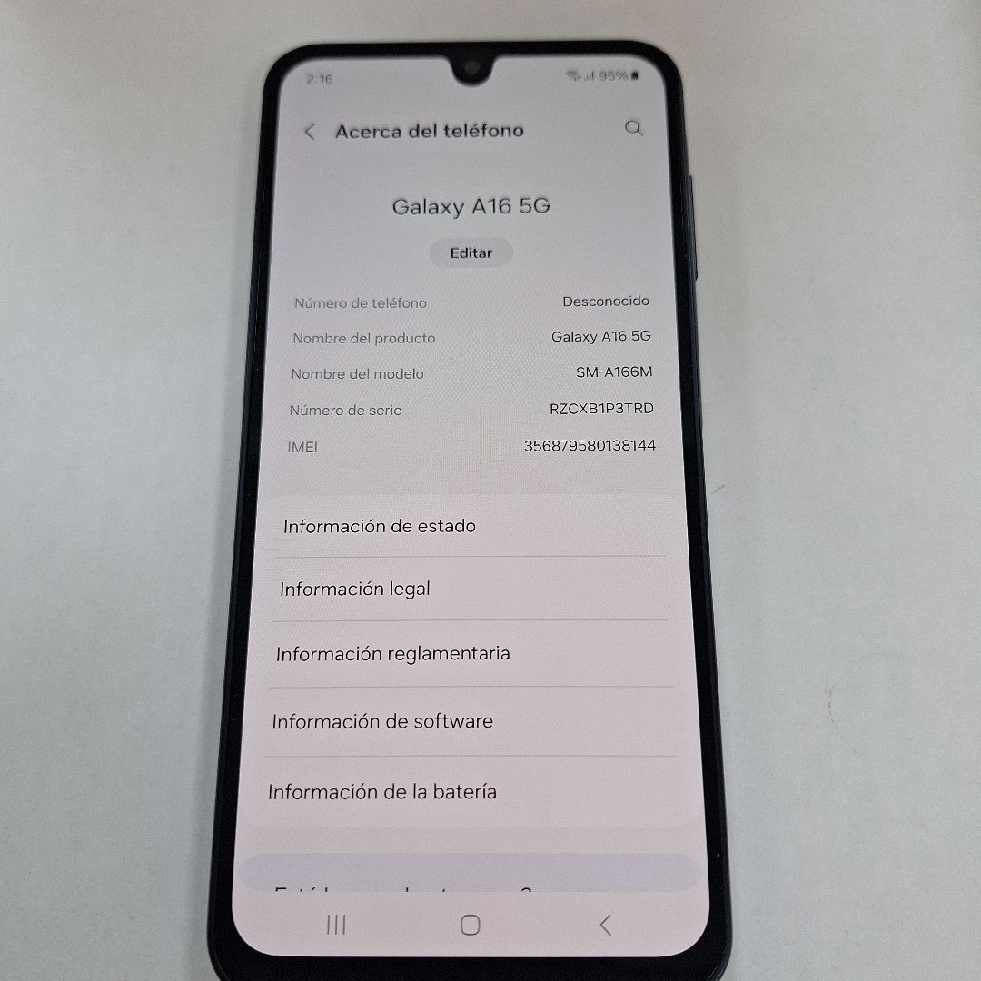 CELULAR SAMSUNG GALAXY A16 5G SM-A166M (2024) 128 GB 4 GB RAM (SEMINUEVO)
