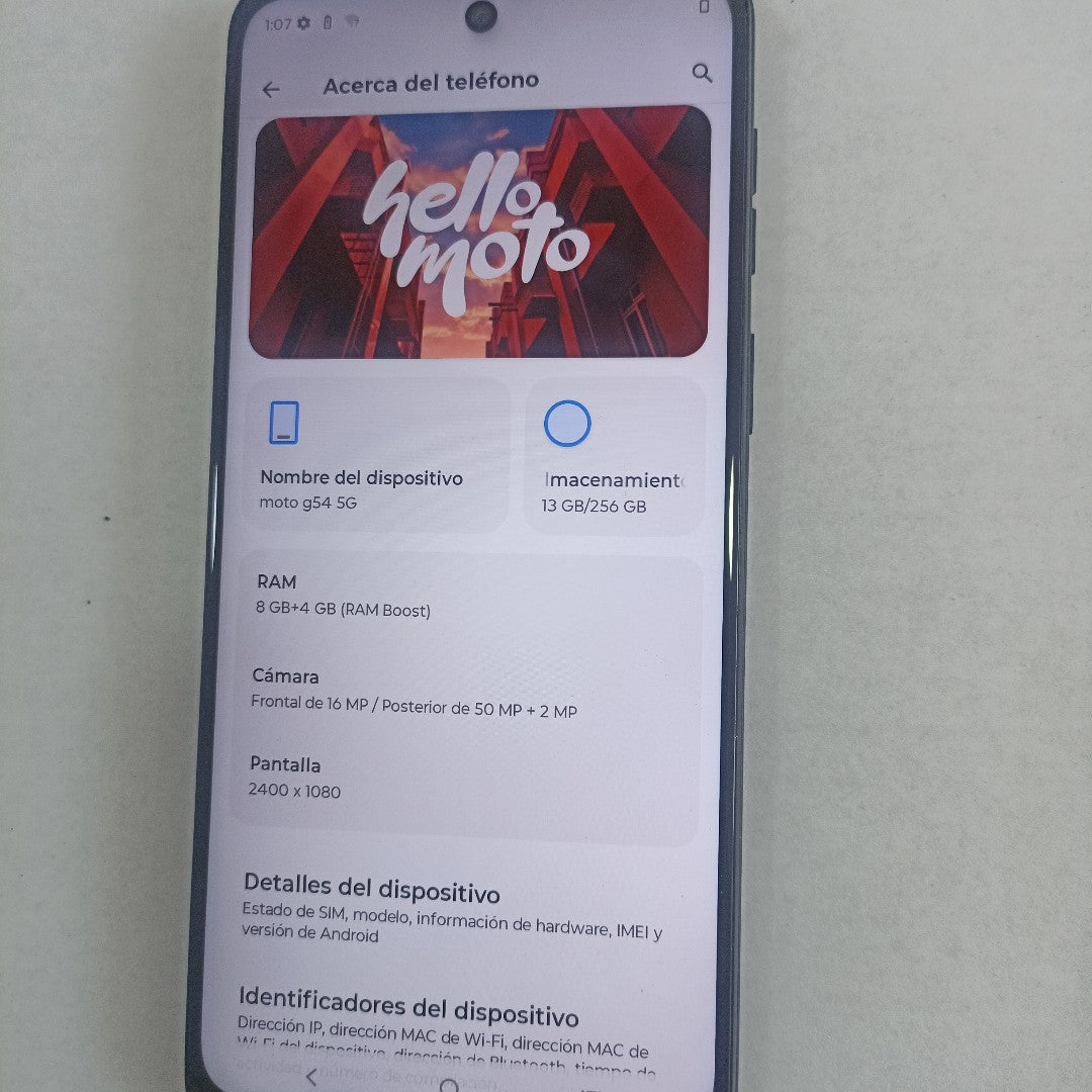 CELULAR MOTOROLA MOTO G54 5G XT2343-1 (2023) 256 GB 8 GB RAM (SEMINUEVO)