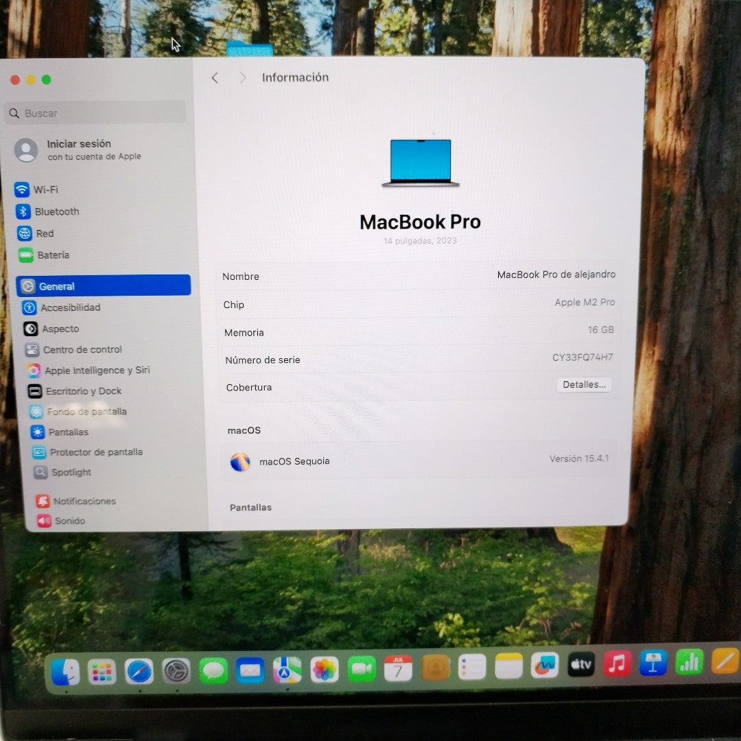 LAPTOP APPLE MACBOOK PRO 14" 2023 A2779 (CPU 10/GPU 16) 512 GB SSD 16 GB RAM (SEMINUEVO)