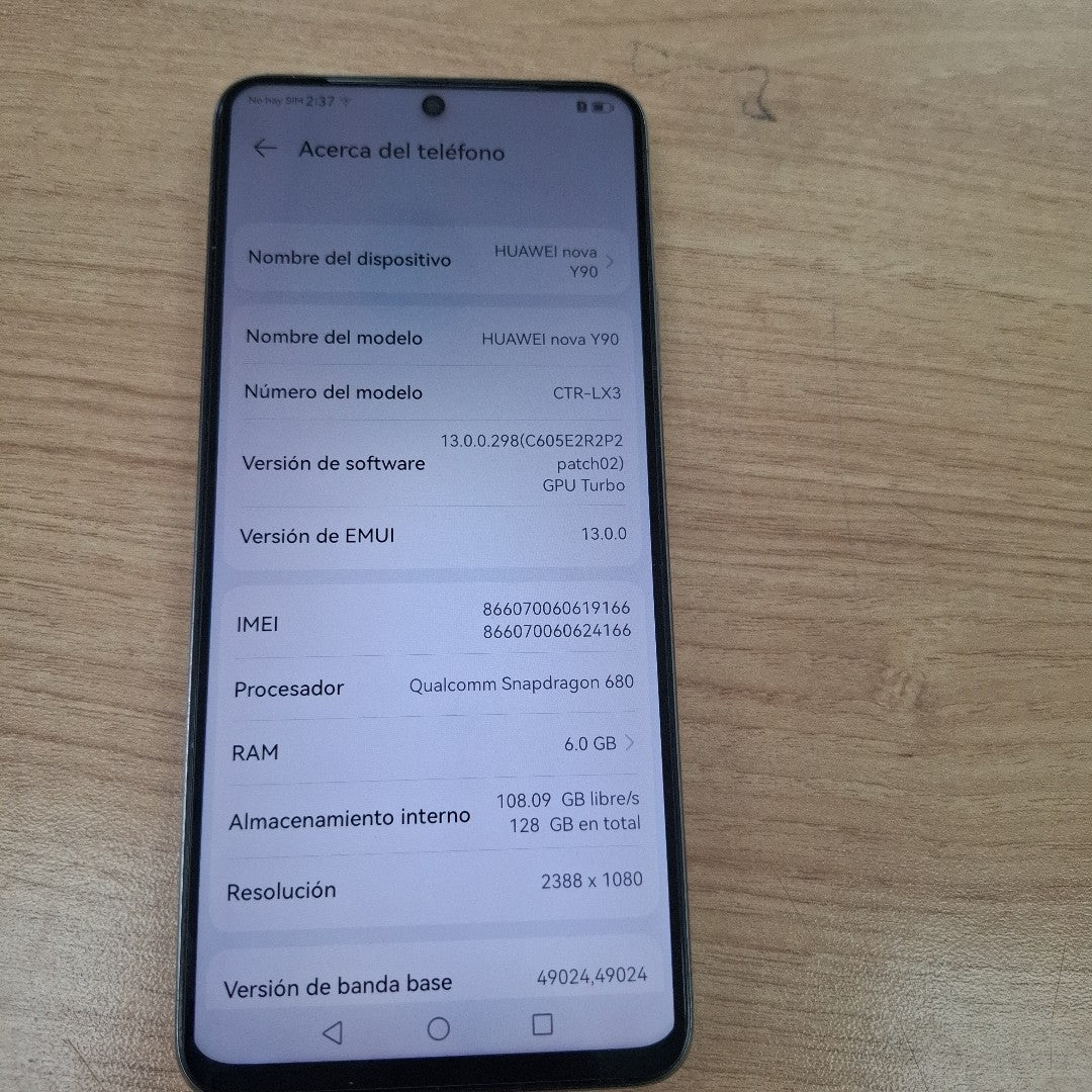 CELULAR HUAWEI NOVA Y90 CTR-LX3 128 GB 6 GB RAM (SEMINUEVO)