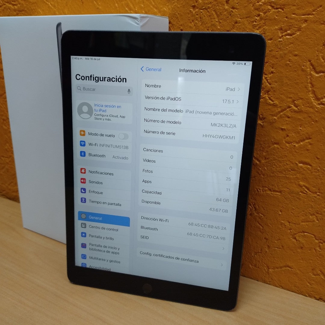 TABLETA APPLE IPAD 9 A2602 64 GB 3 GB RAM (SEMINUEVO)