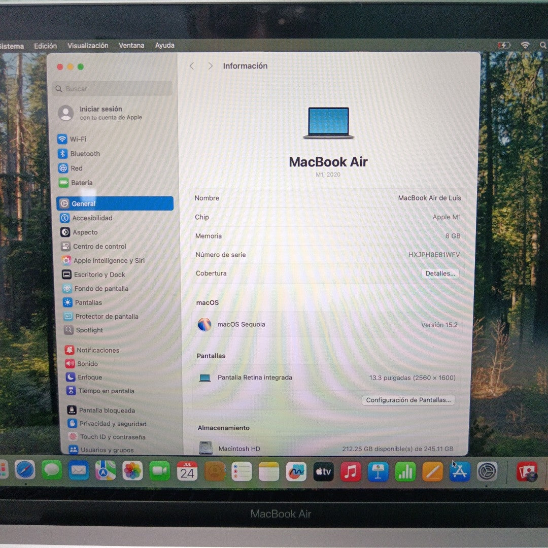 LAPTOP APPLE MACBOOK AIR 13" 2020 3.2 A2337 256 GB SSD 8 GB RAM (SEMINUEVO)