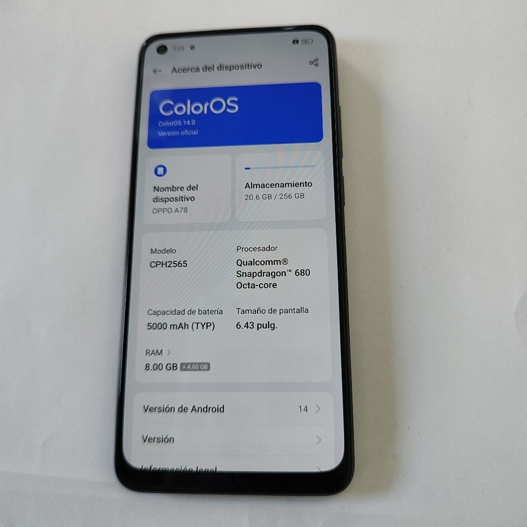 CELULAR OPPO  A78 CPH2565 (2023) 256 GB 8 GB RAM (SEMINUEVO)