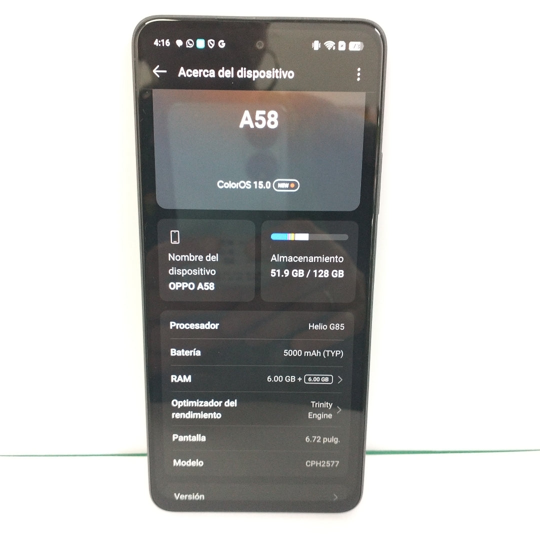 CELULAR OPPO  A58 CPH2577 (2023) 128 GB 6 GB RAM (SEMINUEVO)