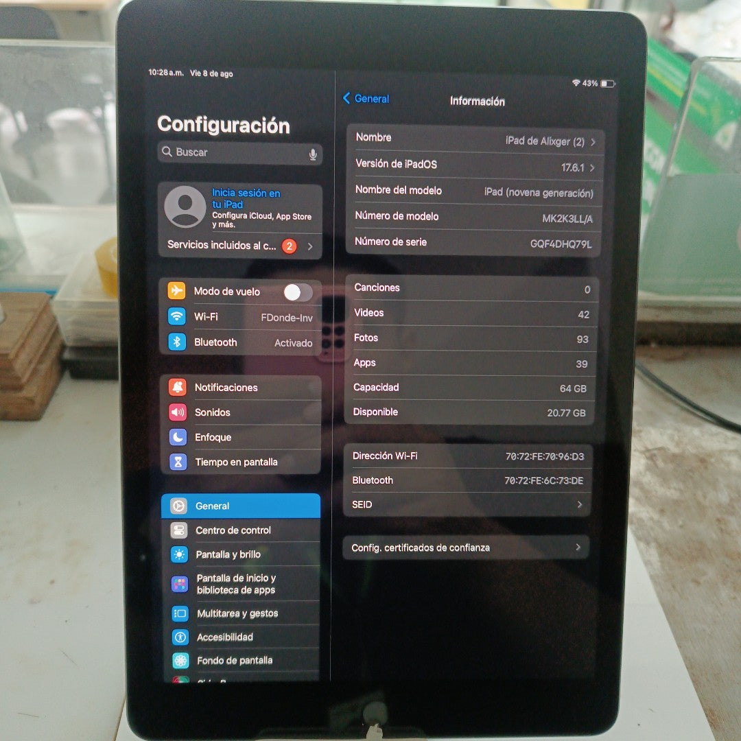 TABLETA APPLE IPAD 9 A2602 64 GB 3 GB RAM (SEMINUEVO)