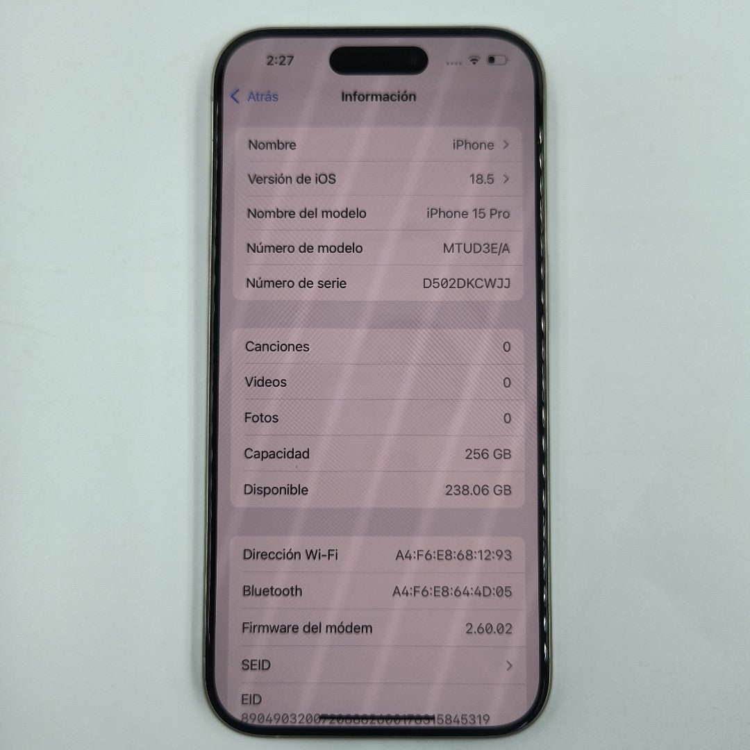 CELULAR APPLE IPHONE 15 PRO A3101 256 GB 8 GB RAM (SEMINUEVO)