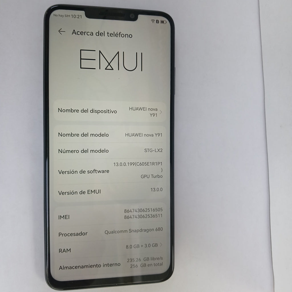 CELULAR HUAWEI NOVA Y91 STG-LX2 256 GB 8 GB RAM (SEMINUEVO)