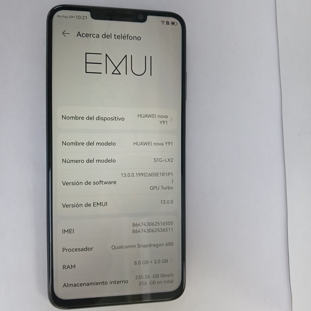 CELULAR HUAWEI NOVA Y91 STG-LX2 256 GB 8 GB RAM (SEMINUEVO)