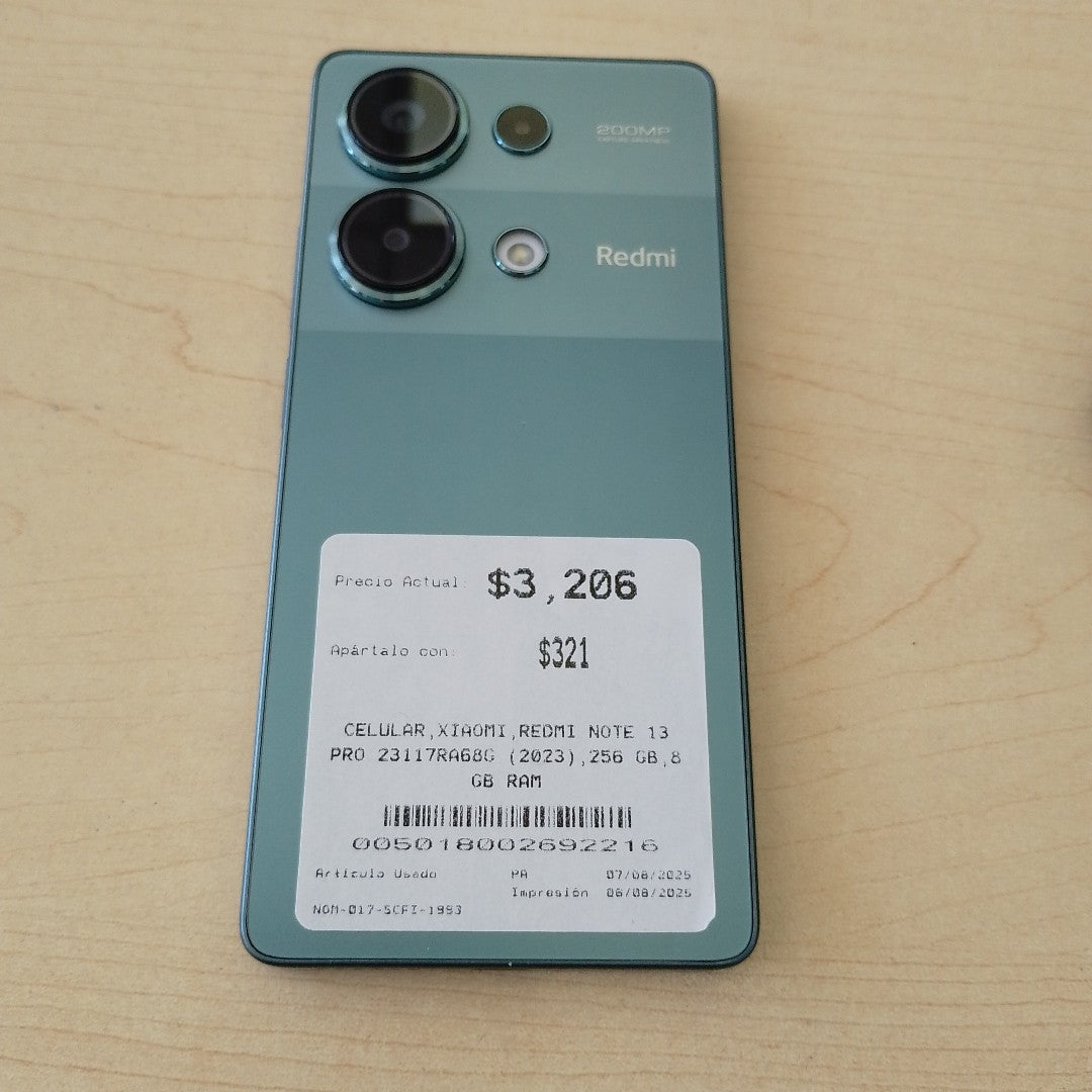 CELULAR XIAOMI REDMI NOTE 13 PRO 23117RA68G (2023) 256 GB 8 GB RAM (SEMINUEVO)