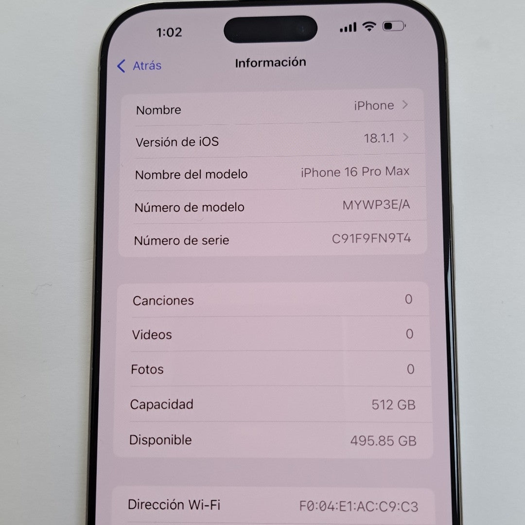CELULAR APPLE IPHONE 16 PRO MAX A3295 (2024) 512 GB 8 GB RAM (SEMINUEVO)
