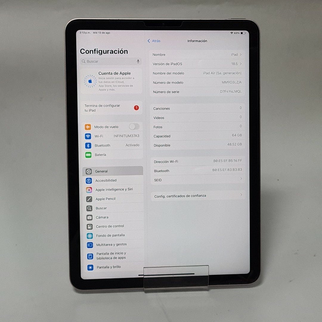 TABLETA APPLE IPAD AIR 5 A2588 64 GB 8 GB RAM (SEMINUEVO)