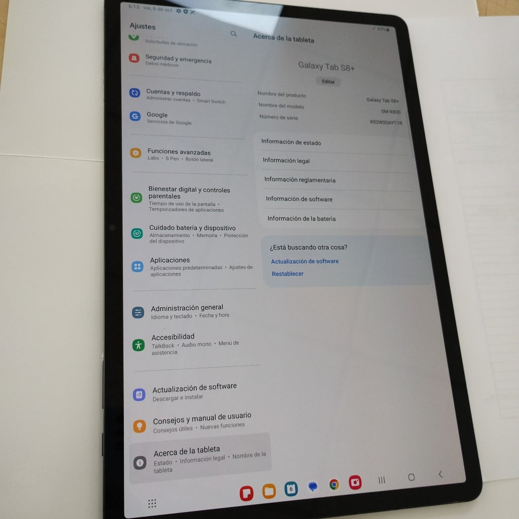TABLETA SAMSUNG GALAXY TAB S8+ SM-X800 256 GB 8 GB RAM (SEMINUEVO)