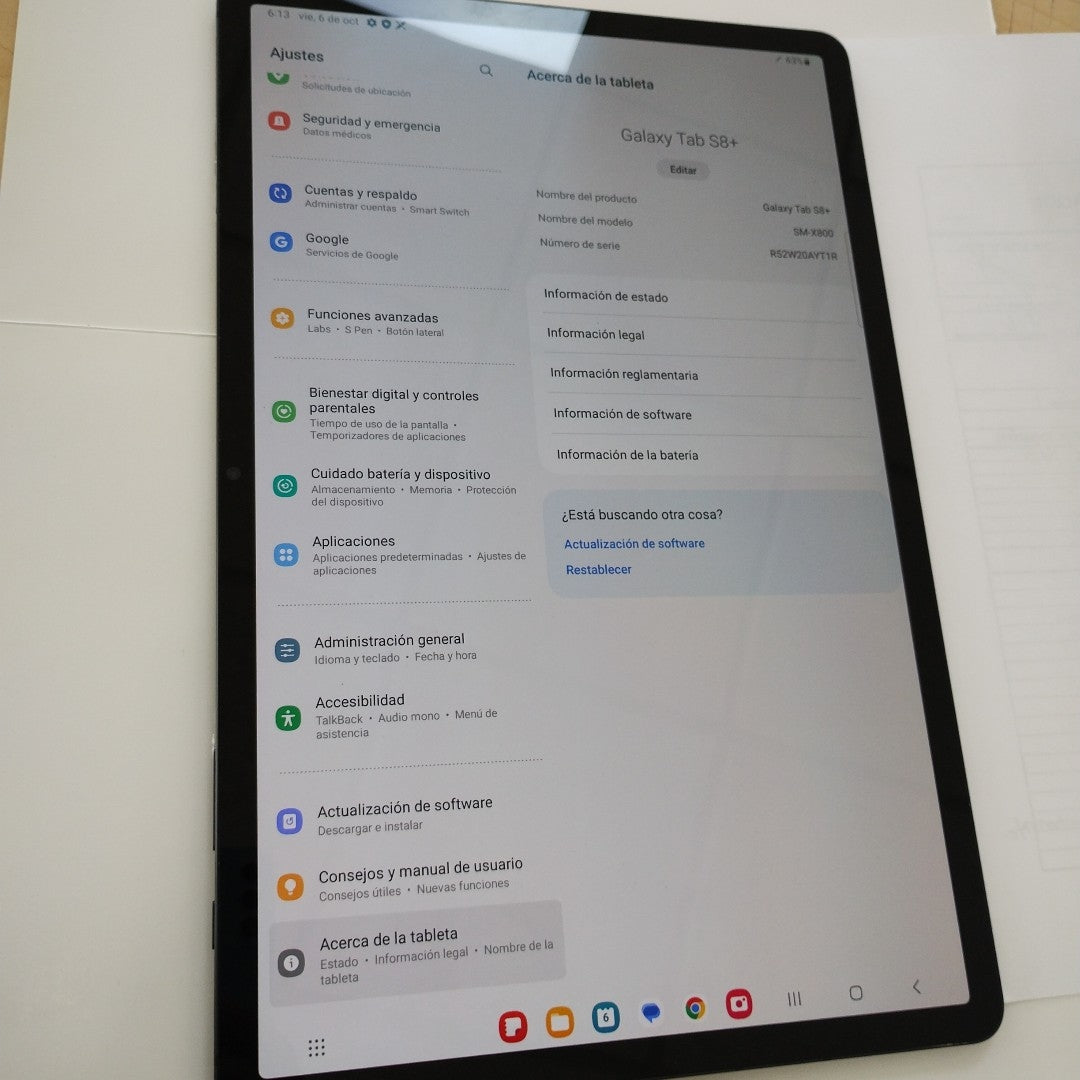 TABLETA SAMSUNG GALAXY TAB S8+ SM-X800 256 GB 8 GB RAM (SEMINUEVO)