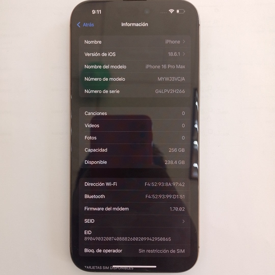 CELULAR APPLE IPHONE 16 PRO MAX A3295 (2024) 256 GB 8 GB RAM (SEMINUEVO)