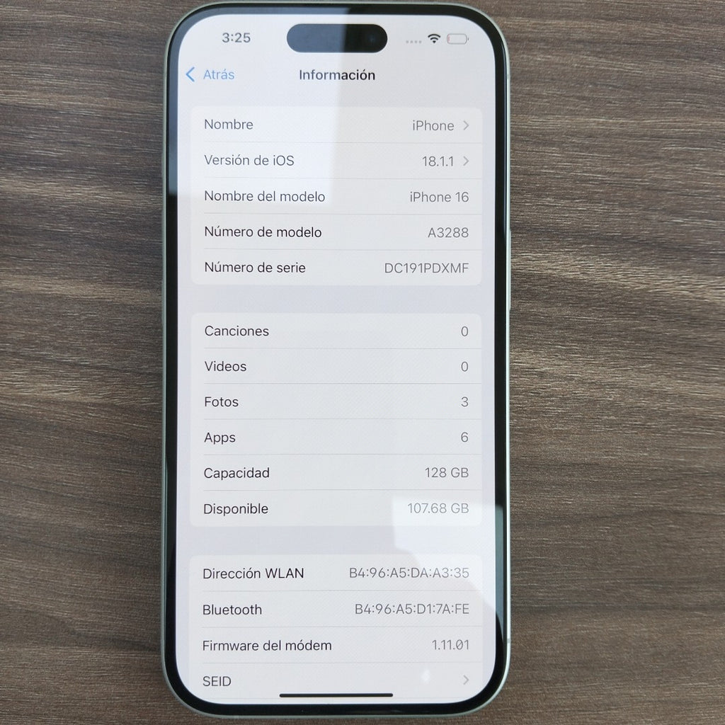 CELULAR APPLE IPHONE 16 A3288 (2024) 128 GB 8 GB RAM (SEMINUEVO)