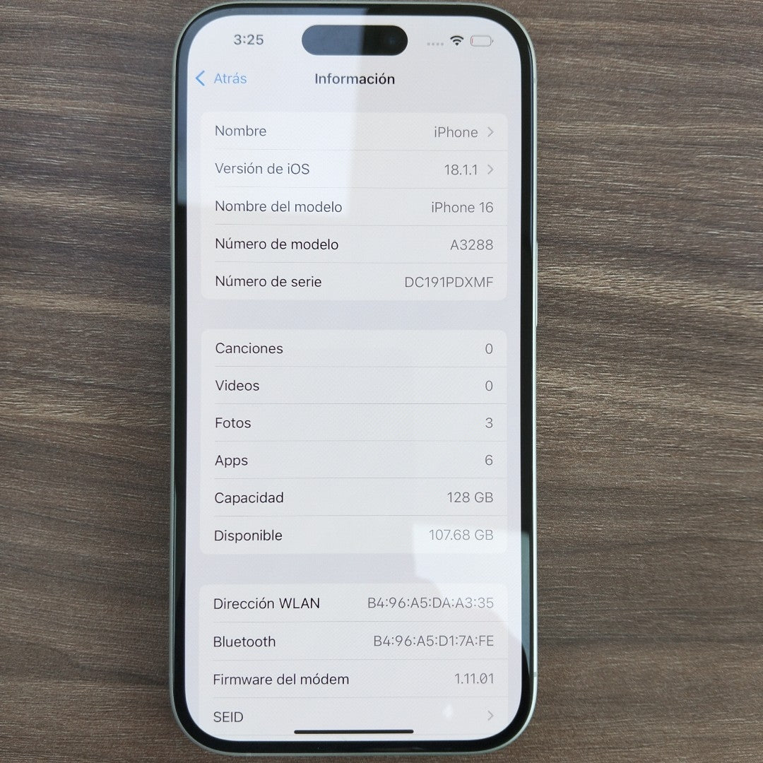 CELULAR APPLE IPHONE 16 A3288 (2024) 128 GB 8 GB RAM (SEMINUEVO)
