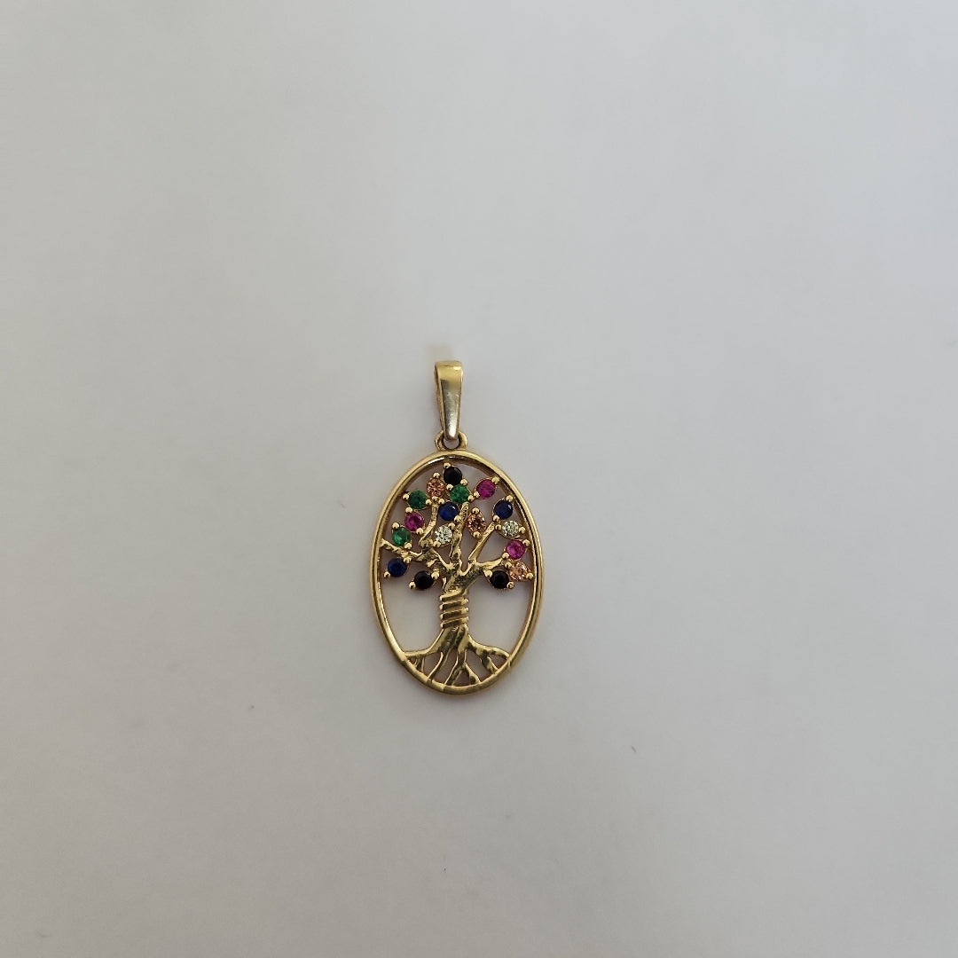 10024DIJ00000B660 FRD6 DIJE OVALADO CON ALBOL Y CIRCONIAS DE COLORES ORO 14K 1.3GRS (NUEVO)