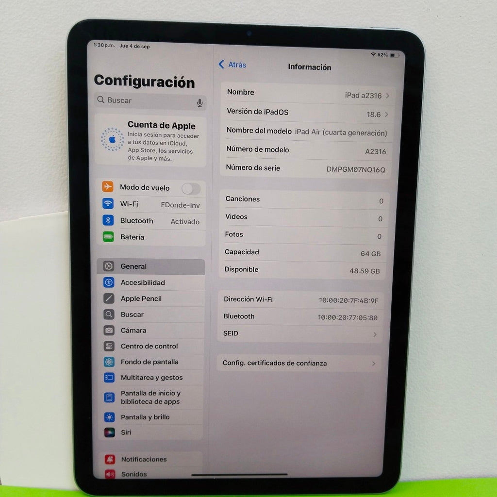 TABLETA APPLE IPAD AIR 4 A2316 64 GB 4 GB RAM (SEMINUEVO)