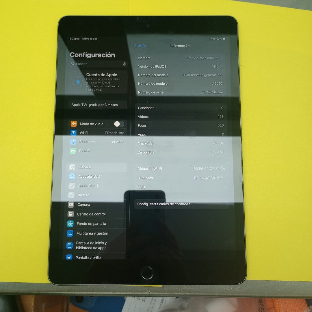 TABLETA APPLE IPAD 9 A2602 64 GB 3 GB RAM (SEMINUEVO)