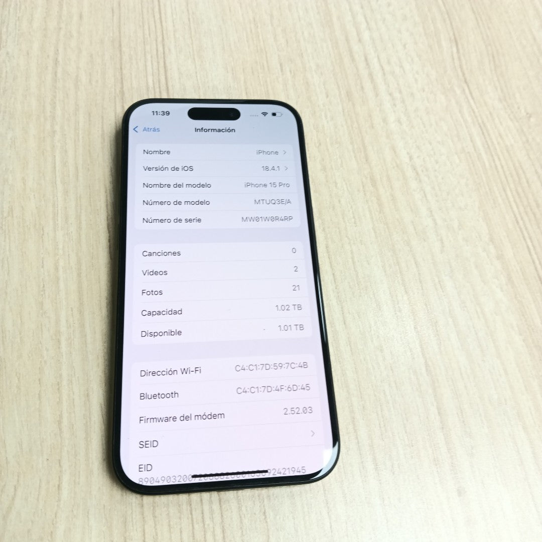 CELULAR APPLE IPHONE 15 PRO A3101 1 TB 8 GB RAM (SEMINUEVO)