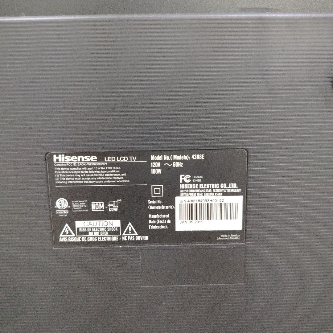 PANTALLA HISENSE 43H8E (2018) 43" LED 4K (SEMINUEVO)