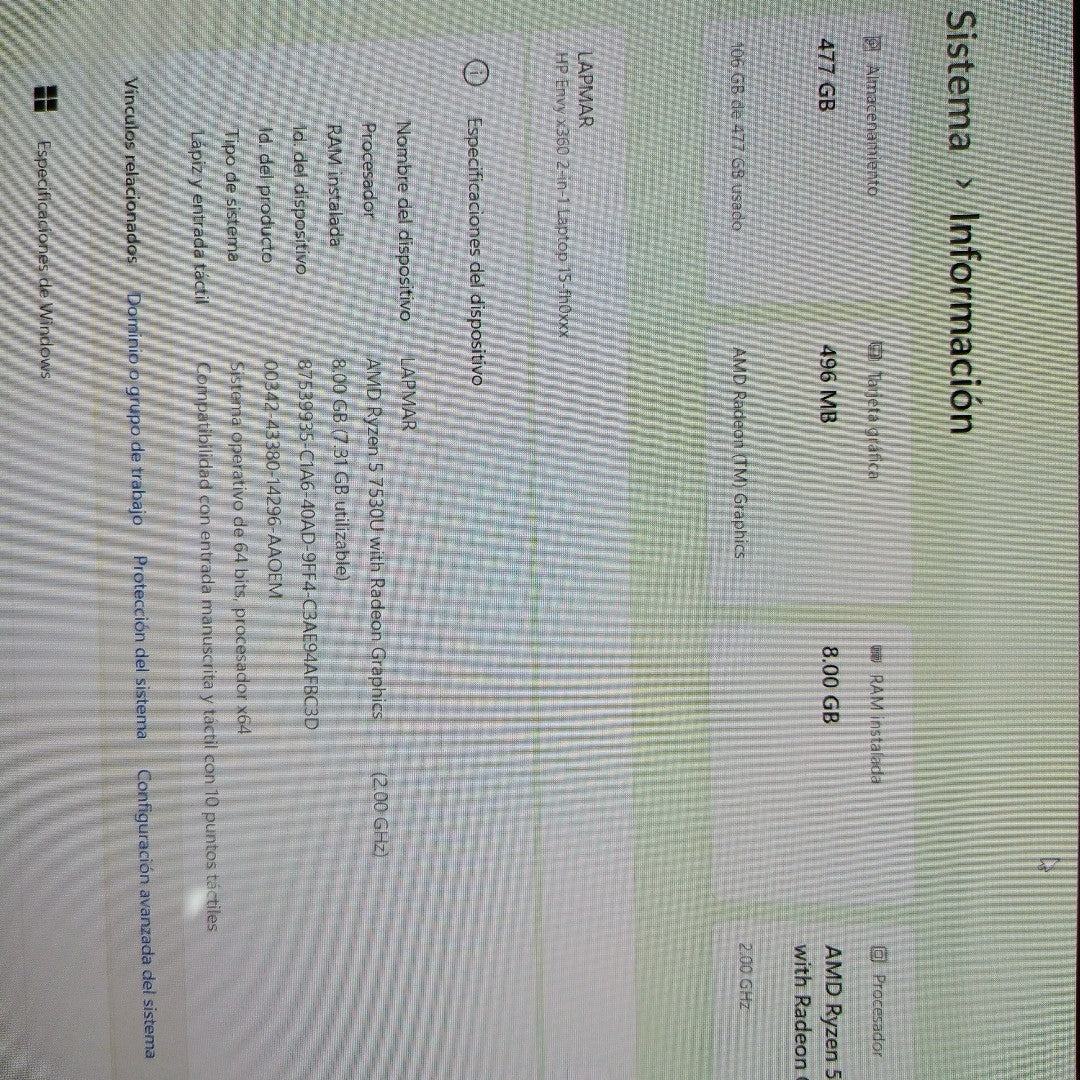 LAPTOP HP ENVY X360 15-FH0000LA (2 EN 1) (2023) 512 GB SSD 8 GB RAM (SEMINUEVO)