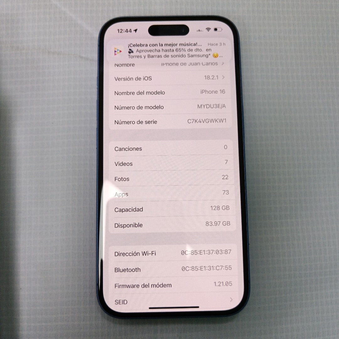 CELULAR APPLE IPHONE 16 A3286 (2024) 128 GB 8 GB RAM (SEMINUEVO)