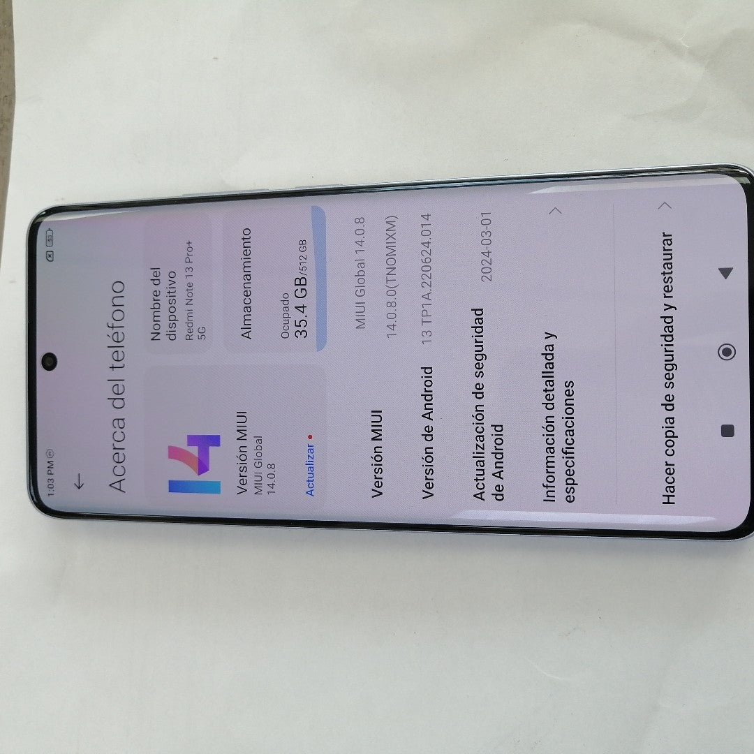 CELULAR XIAOMI REDMI NOTE 13 PRO+ 5G 23090RA98G (2023) 512 GB 12 GB RAM (SEMINUEVO)