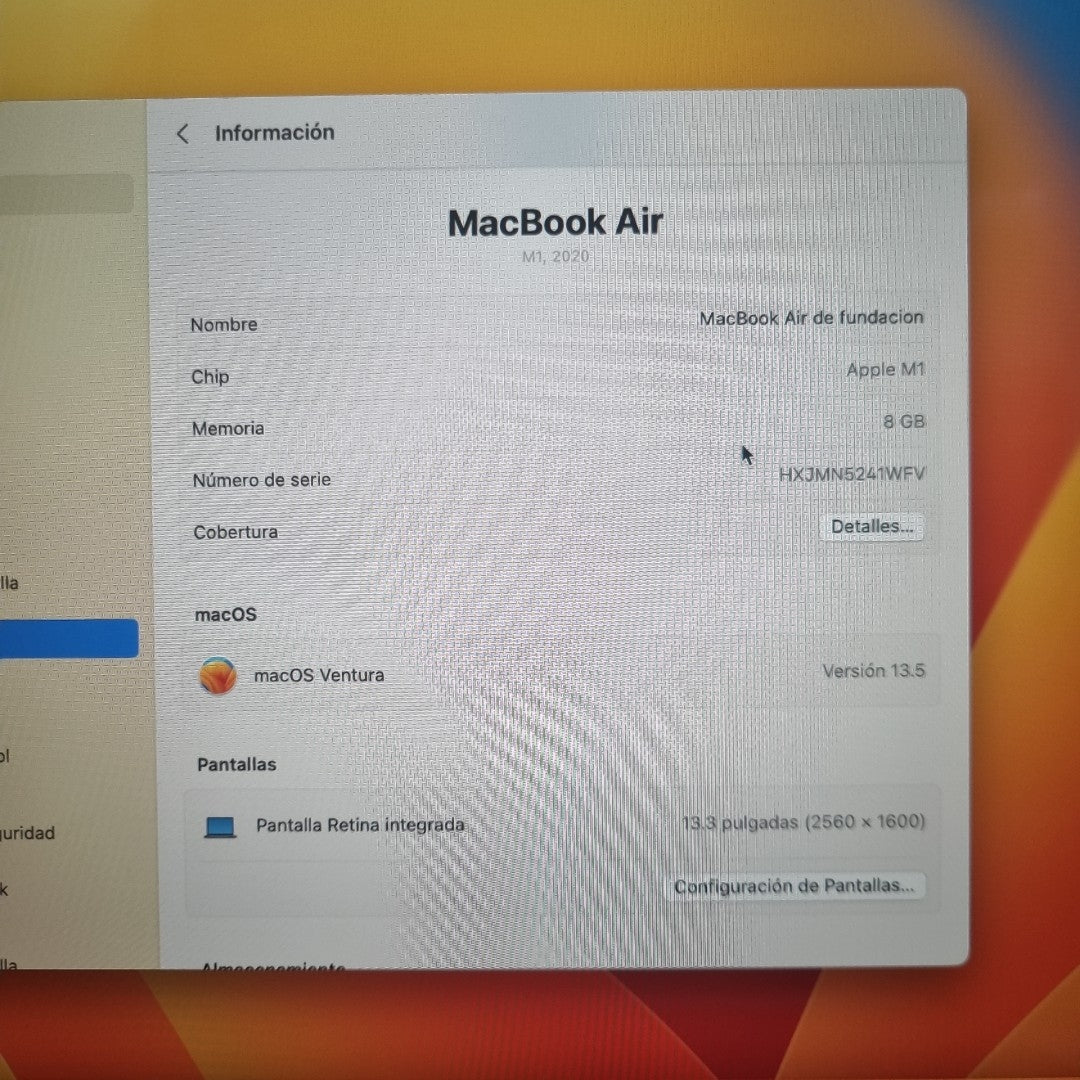 LAPTOP APPLE MACBOOK AIR 13" 2020 3.2 A2337 256 GB SSD 8 GB RAM (SEMINUEVO)