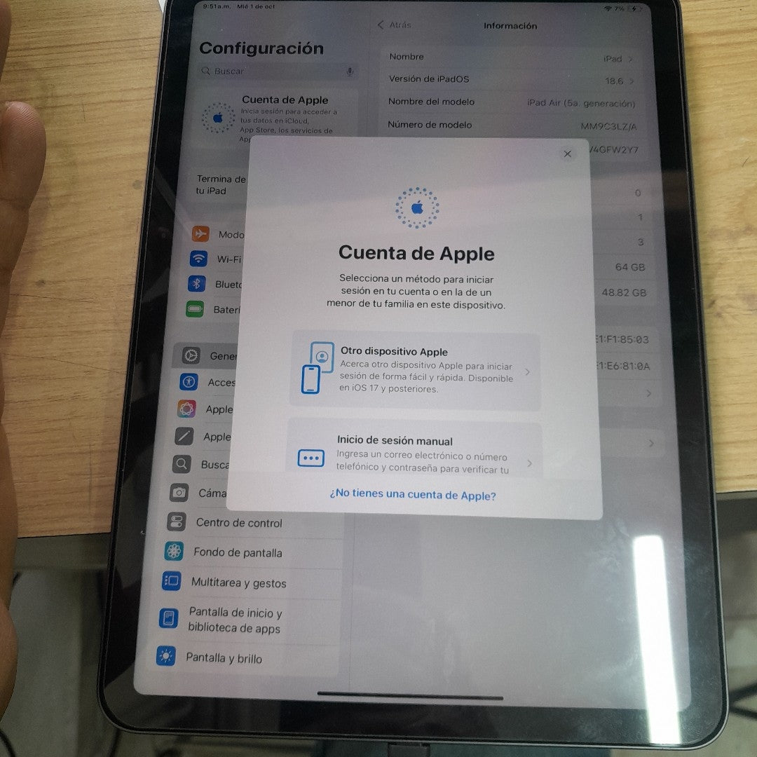 TABLETA APPLE IPAD AIR 5 A2588 64 GB 8 GB RAM (SEMINUEVO)