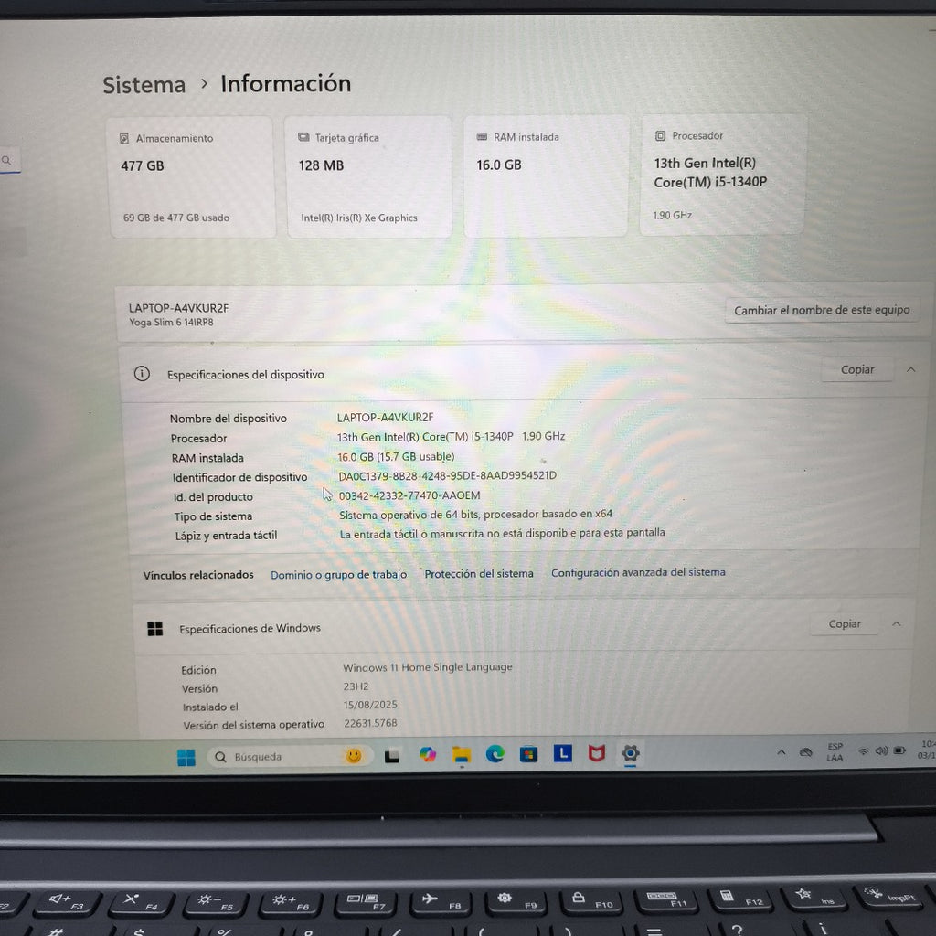 LAPTOP LENOVO YOGA SLIM 6 14IRP8 (2023) 512 GB SSD 16 GB RAM (SEMINUEVO)
