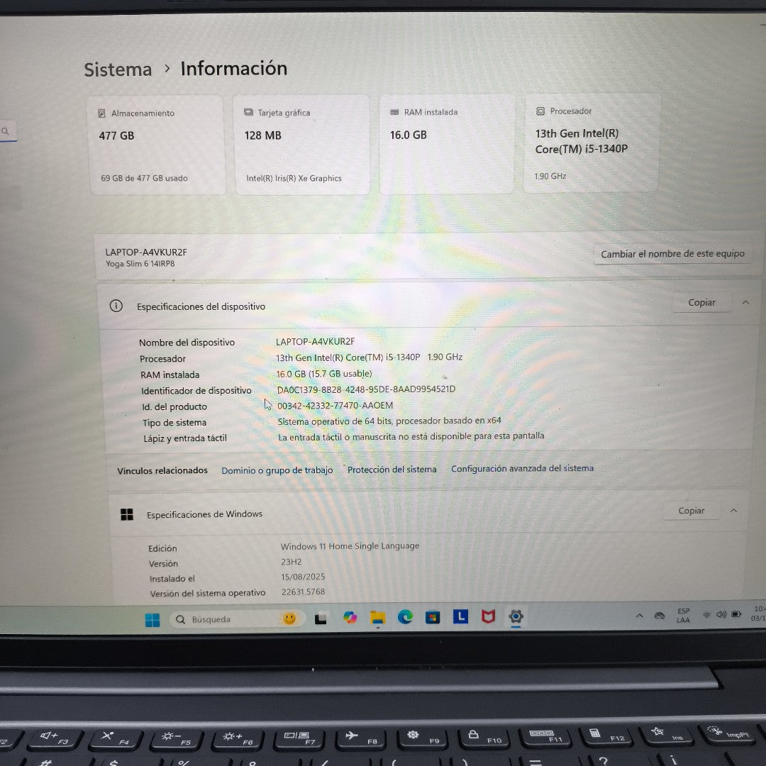 LAPTOP LENOVO YOGA SLIM 6 14IRP8 (2023) 512 GB SSD 16 GB RAM (SEMINUEVO)