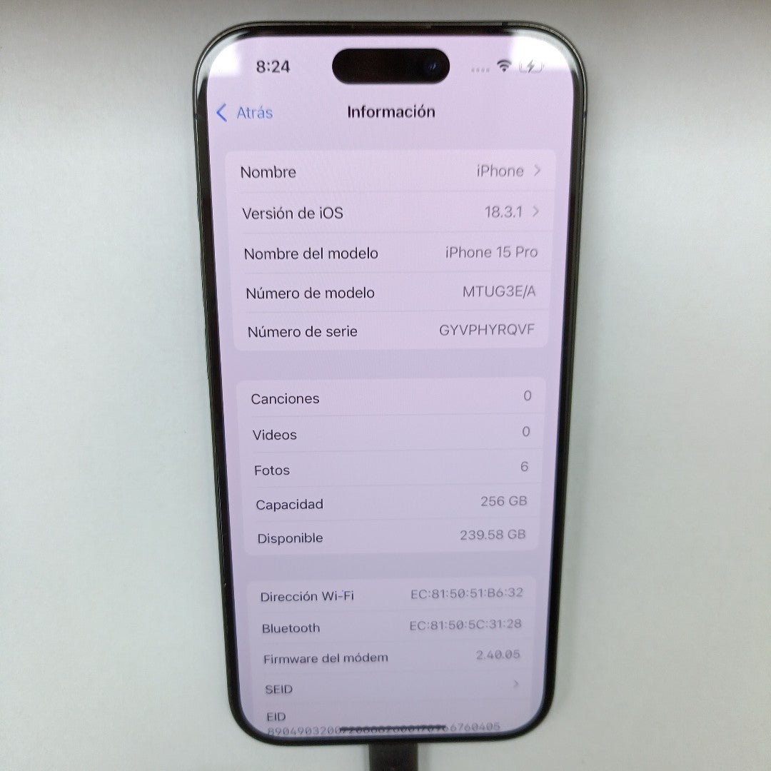 CELULAR APPLE IPHONE 15 PRO A3101 256 GB 8 GB RAM (SEMINUEVO)