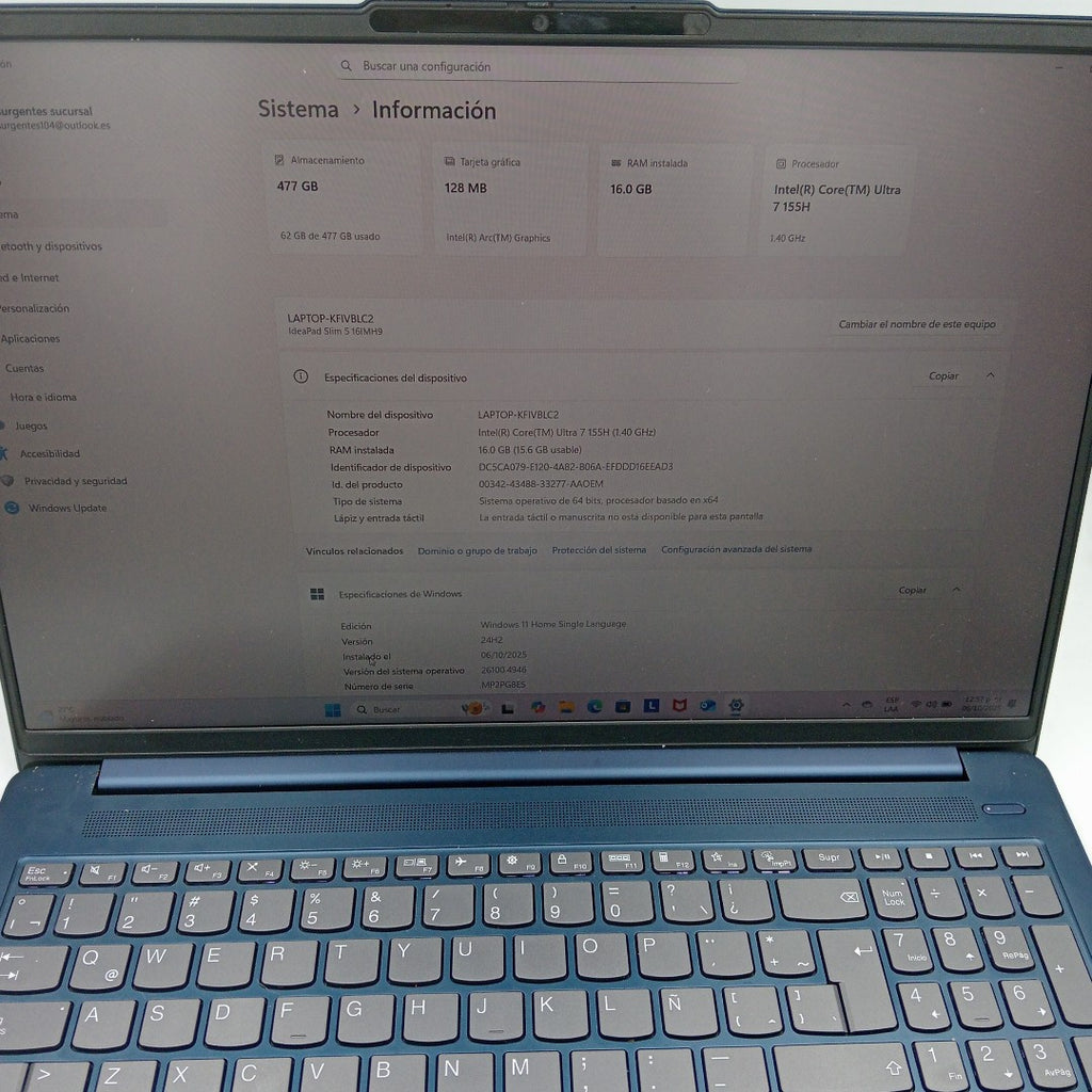 LAPTOP LENOVO IDEAPAD SLIM 5 16IMH9 (2024) 512 GB SSD 16 GB RAM (SEMINUEVO)