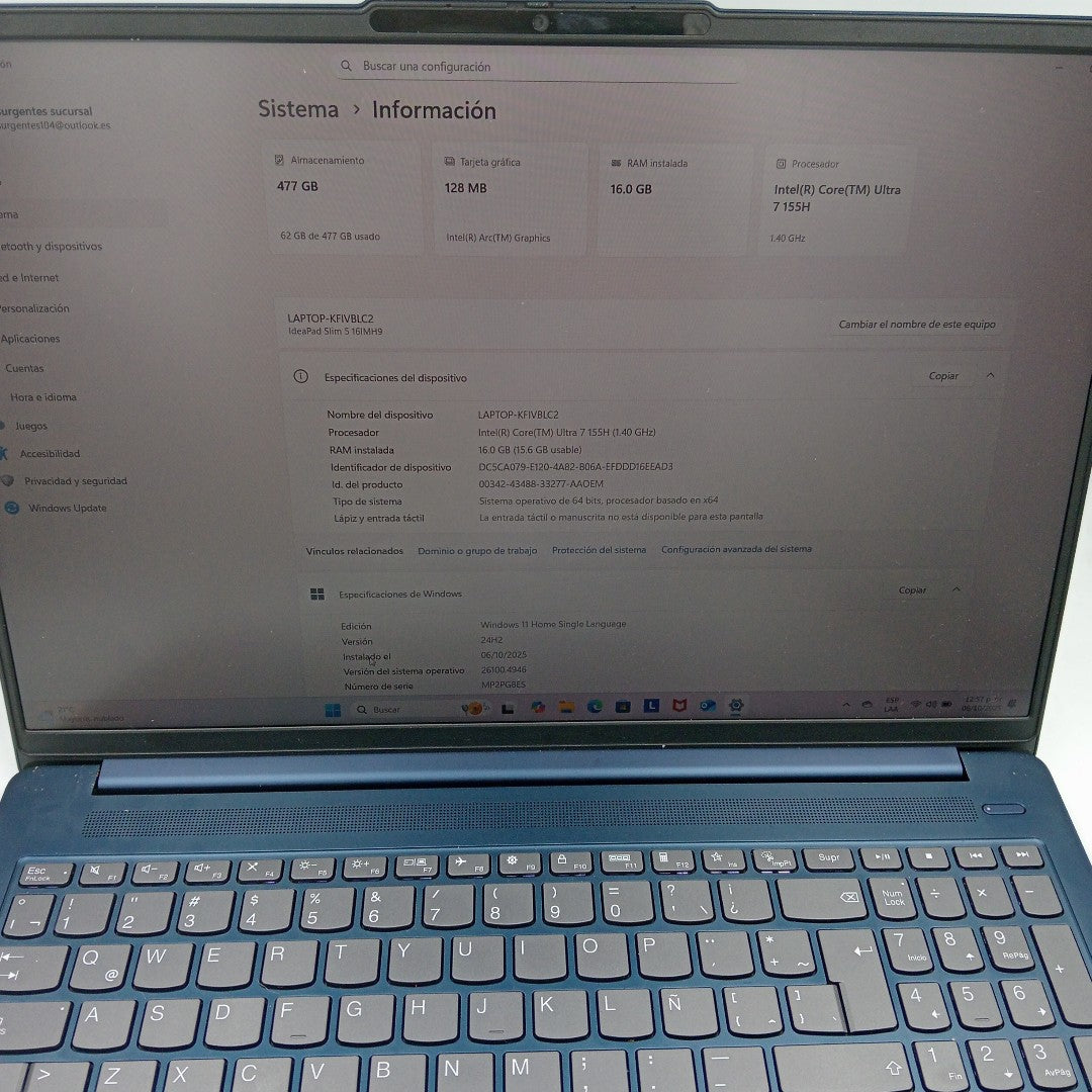 LAPTOP LENOVO IDEAPAD SLIM 5 16IMH9 (2024) 512 GB SSD 16 GB RAM (SEMINUEVO)