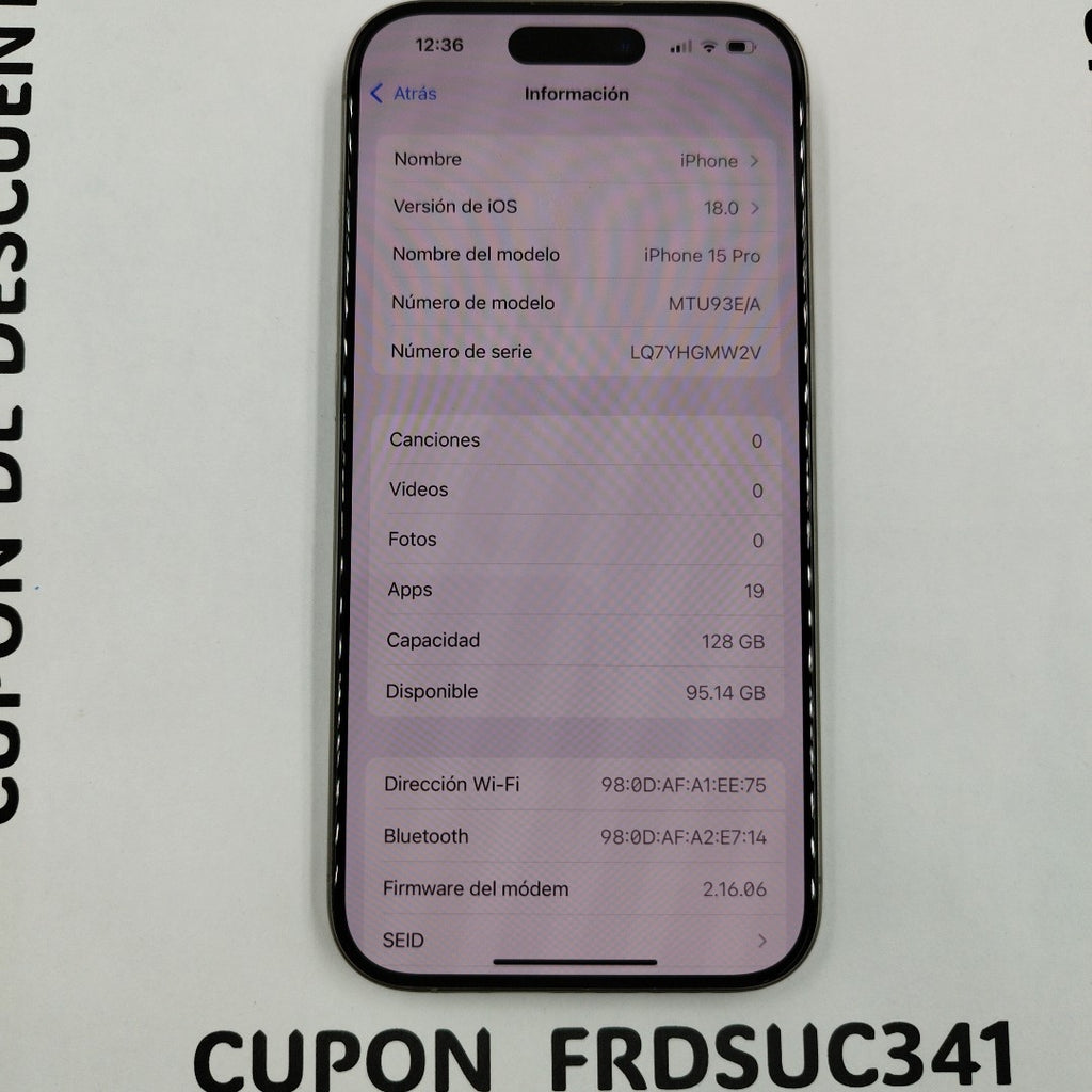 CELULAR APPLE IPHONE 15 PRO A3101 128 GB 8 GB RAM (SEMINUEVO)
